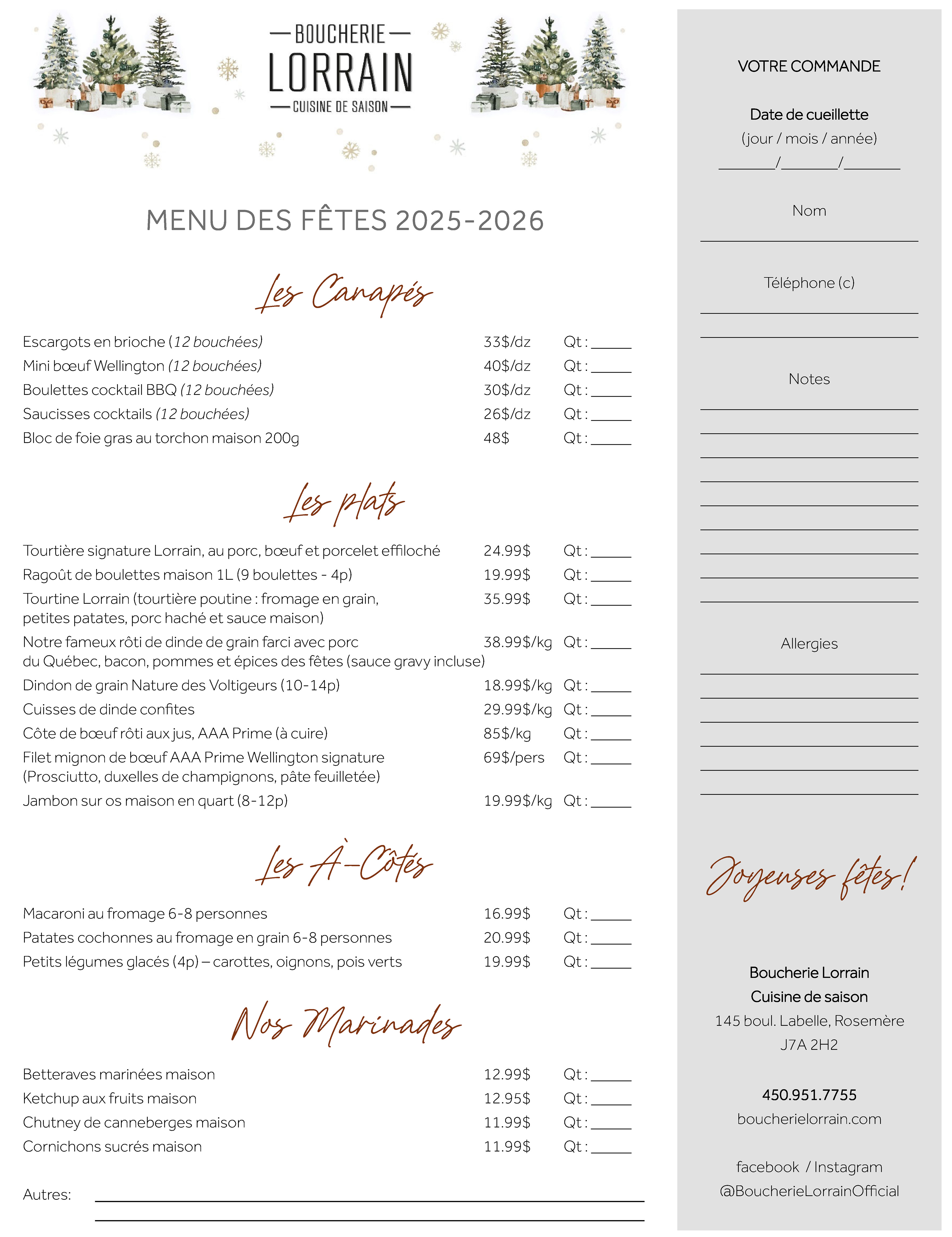 Boucherie Lorrain Menu de Noel 2025 Boucherie Lorrain Menu des fêtes 2024